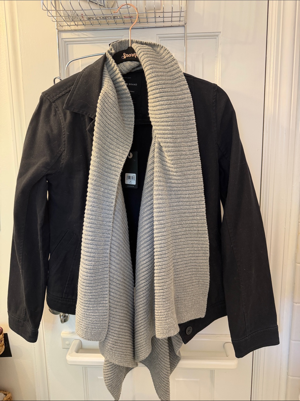 Lucky Brand Black Jacket With Light Gray Knit Scarf